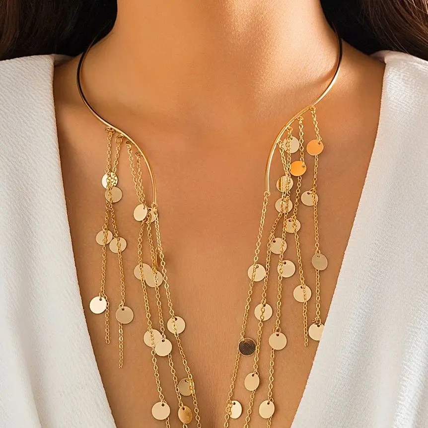 Pearl Choker Necklace Vintage - Sexy Goth Long Tassel Sequin Imitation