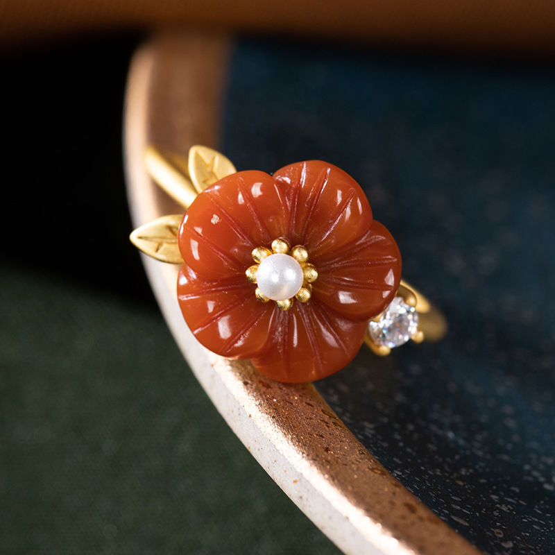 Red Natural Jade Flower Rings  - đánh giá và giá Rings