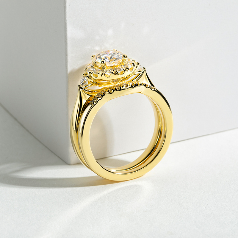 Engagement Gold Color Ring Set - đánh giá và giá Moissanite Engagement Ring 1 Carat