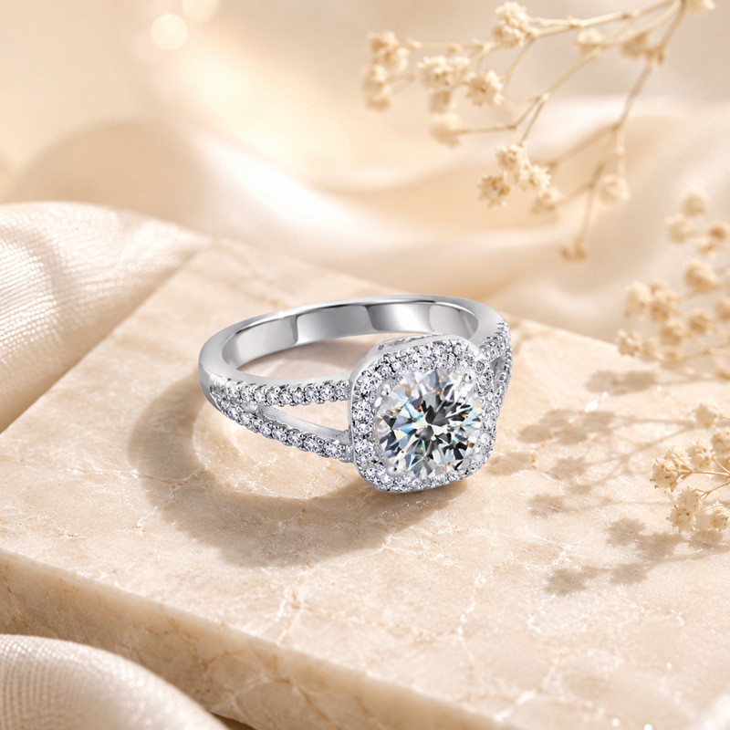 Hot selling 100% S925 silver s - đánh giá và giá Moissanite Engagement Ring 1 Carat