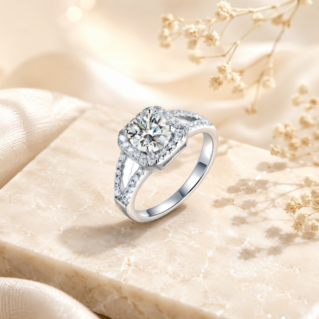 Hot selling 100% S925 silver s - đánh giá và giá Moissanite Engagement Ring 1 Carat