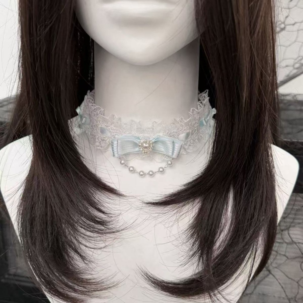 Lace Bow Ruffle Fashion Choker - đánh giá và giá Pearl Choker Necklace Vintage