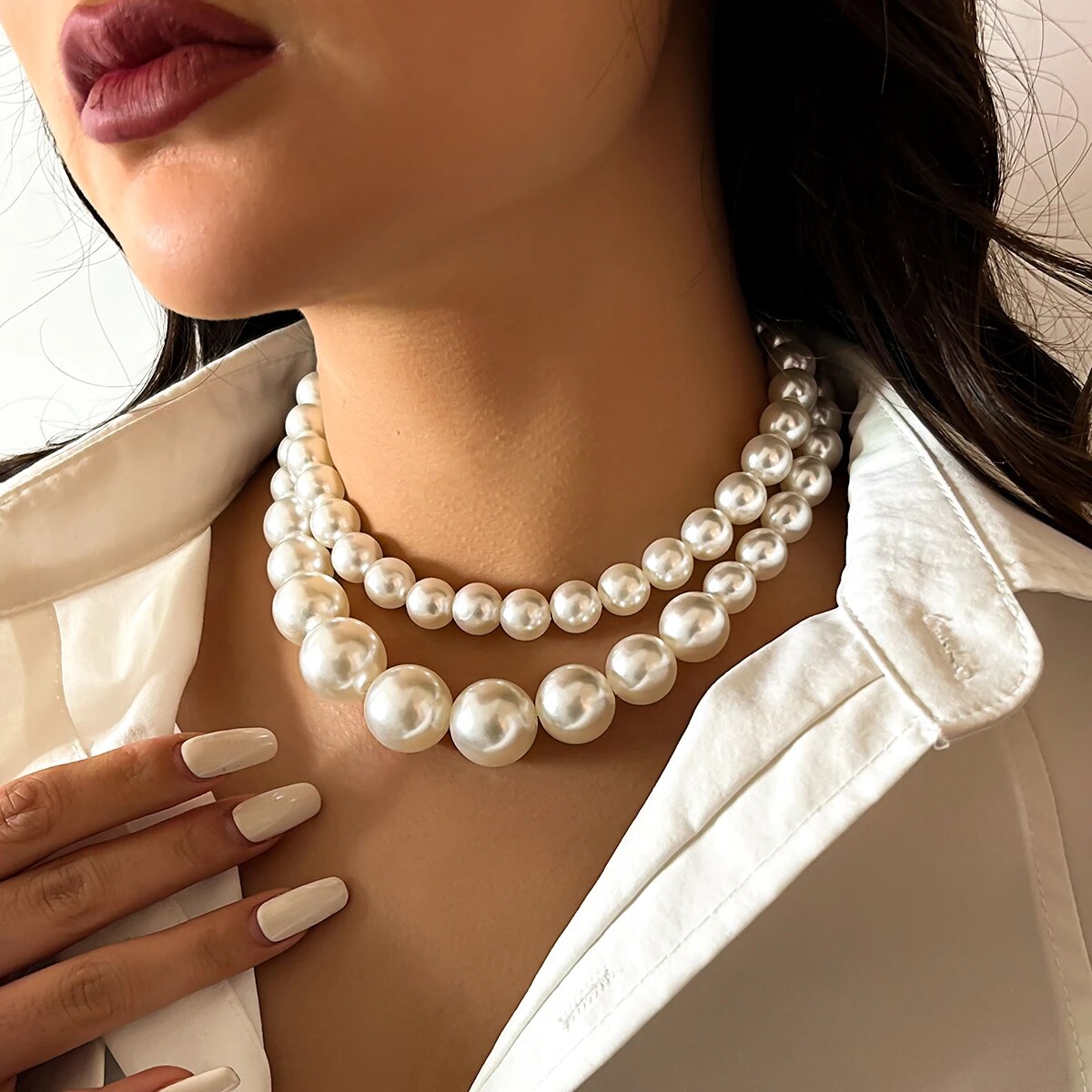 2Pcs/Set Exaggerated Big Imita - đánh giá và giá Pearl Choker Necklace Vintage