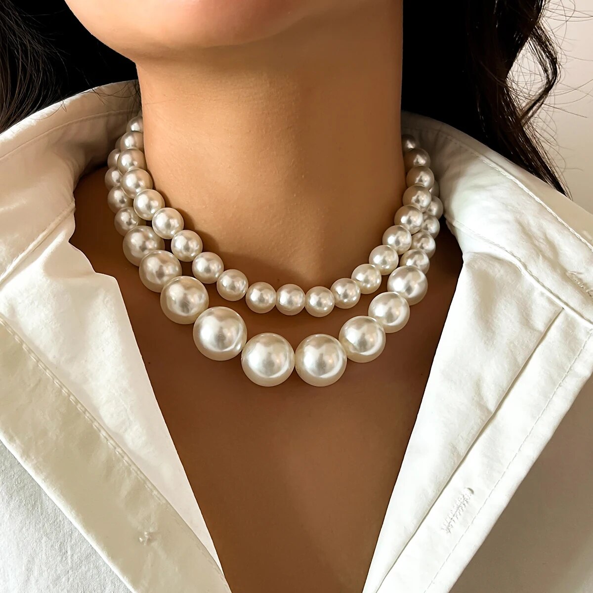 2Pcs/Set Exaggerated Big Imita - đánh giá và giá Pearl Choker Necklace Vintage