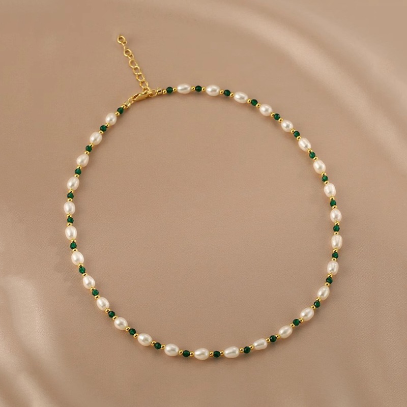 Minar Dainty Green Color Glass - đánh giá và giá Pearl Choker Necklace Vintage