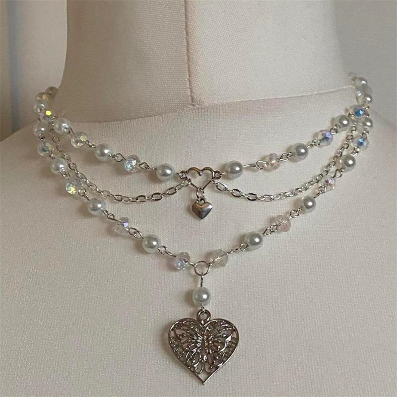 Butterfly Heart Pearls Necklac - đánh giá và giá Pearl Choker Necklace Vintage